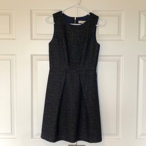 Blue, black and gold knee length dress